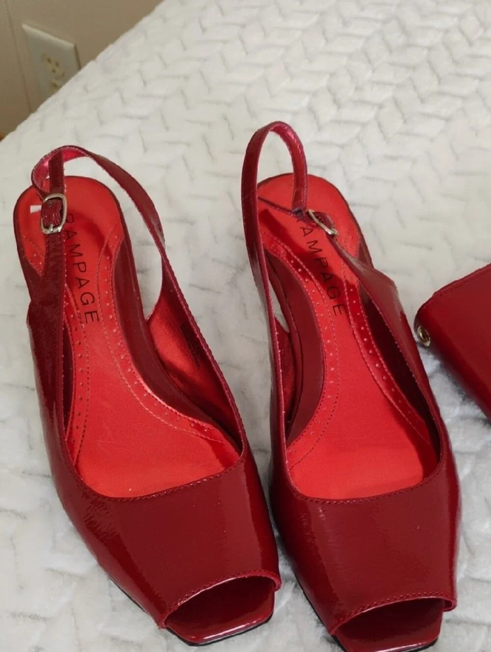 Rampage Red Peep-Toe Slingback Heels with Matching Clutch